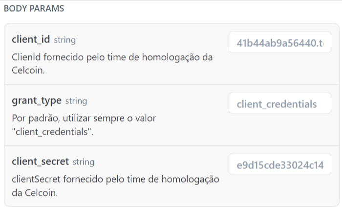 Autenticação - Readme.io.png Formulário do endpoint token.