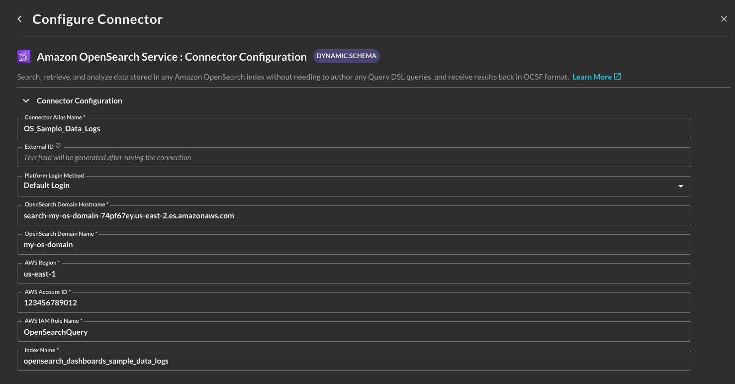 FIG. 6 - Amazon OpenSearch Service Connector configuration details