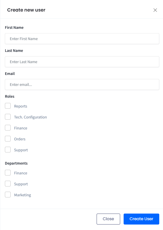 Screenshot of the Create new user form