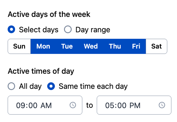 Active days and times 