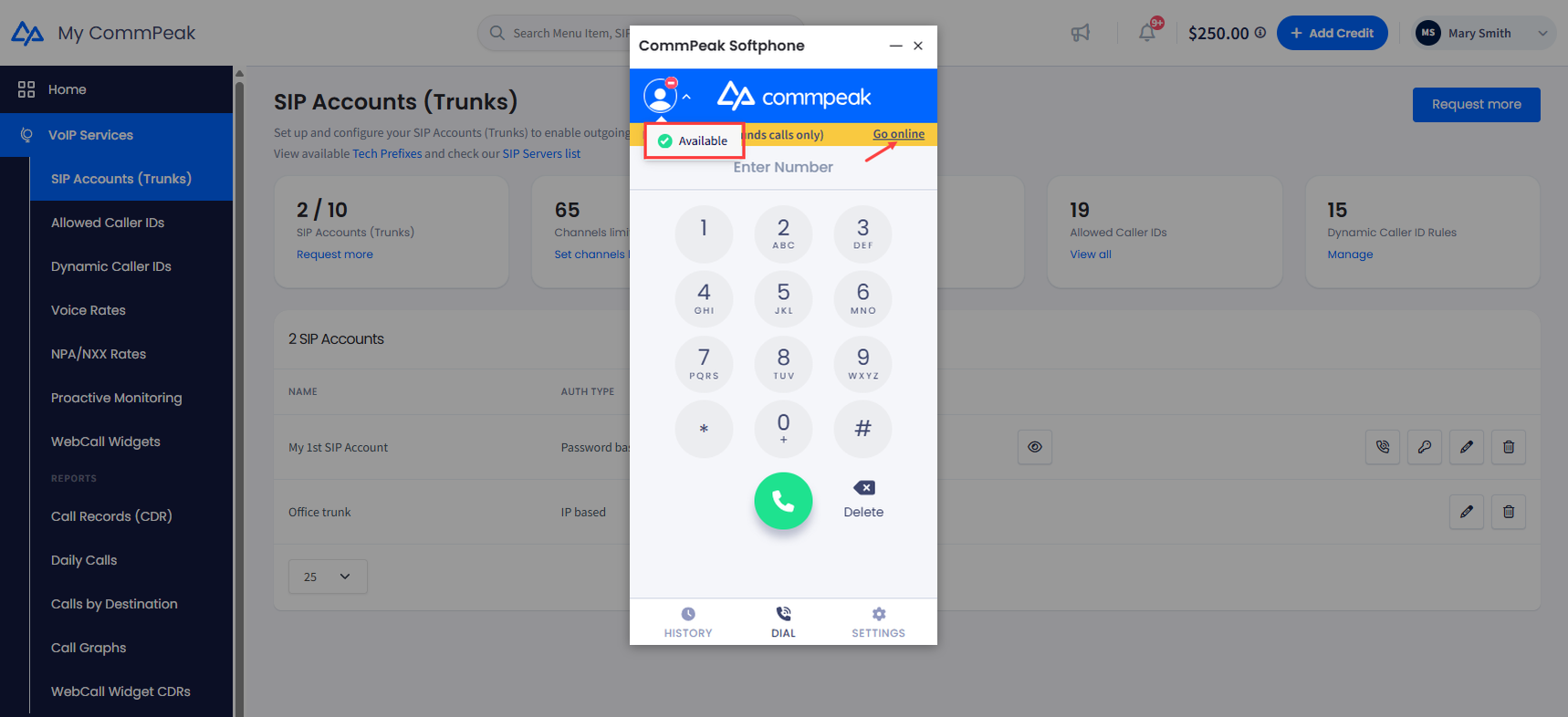 Screenshot of the Available option