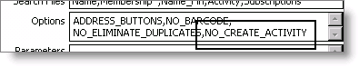 The Options field in the Detail Report Parameters window.