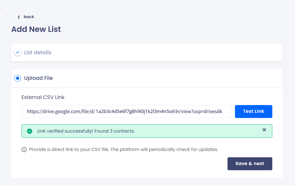 Screenshot of the Upload file section