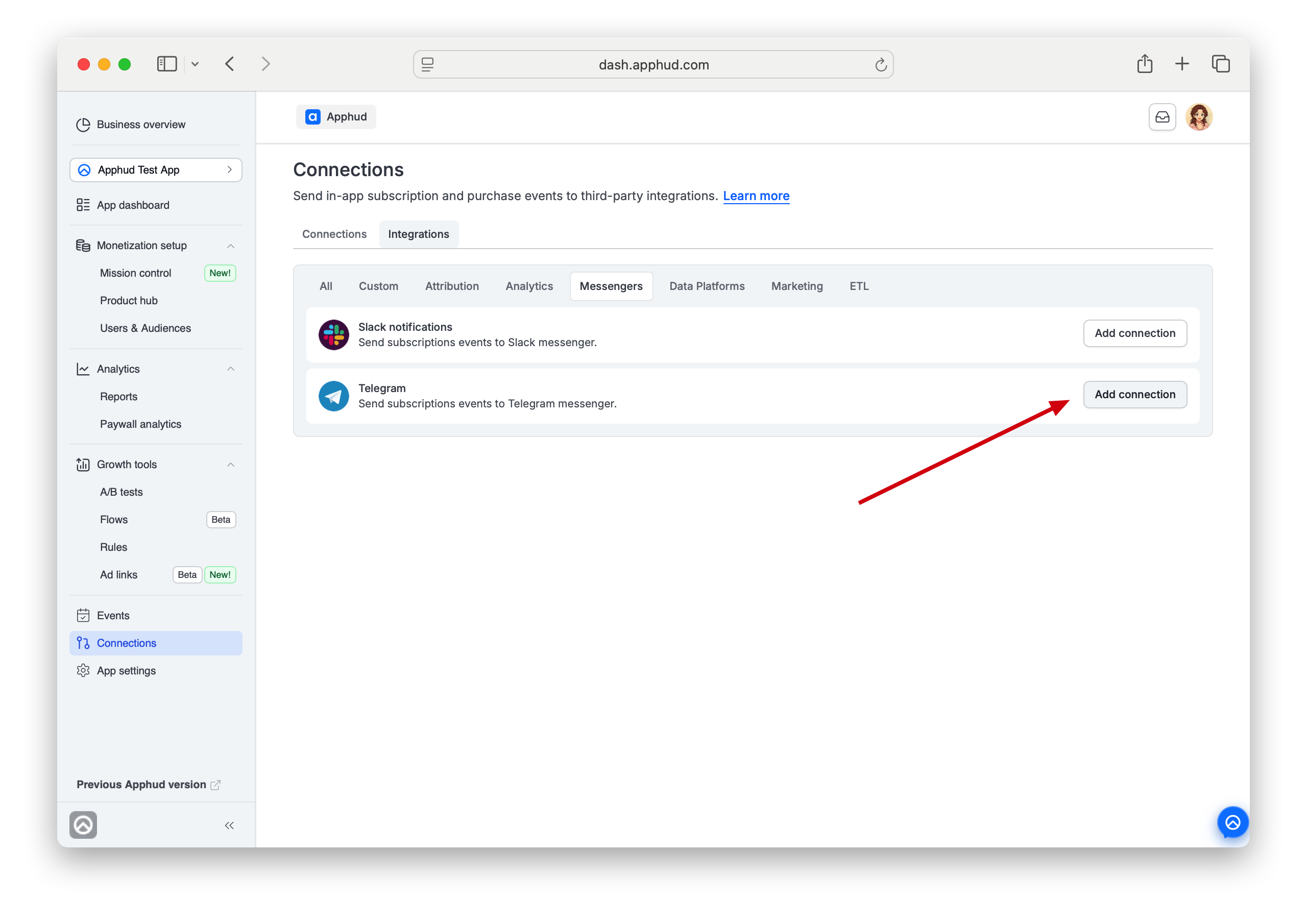 Apphud - Adding new connection