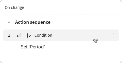 An action sequence containing only the "if" component of an if/else statement, and a cursor hovering over the "if" condition.