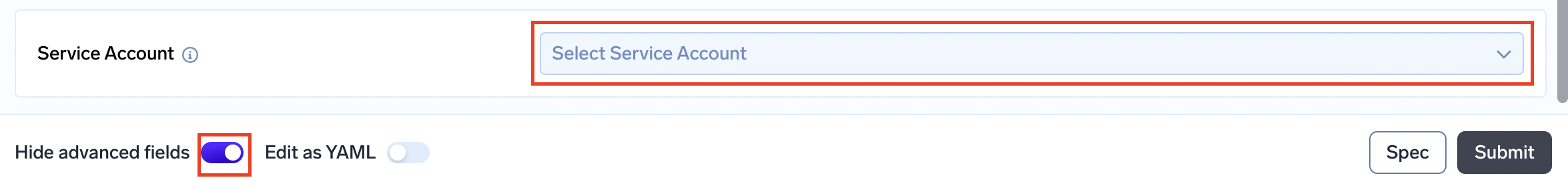 Service Account Selection