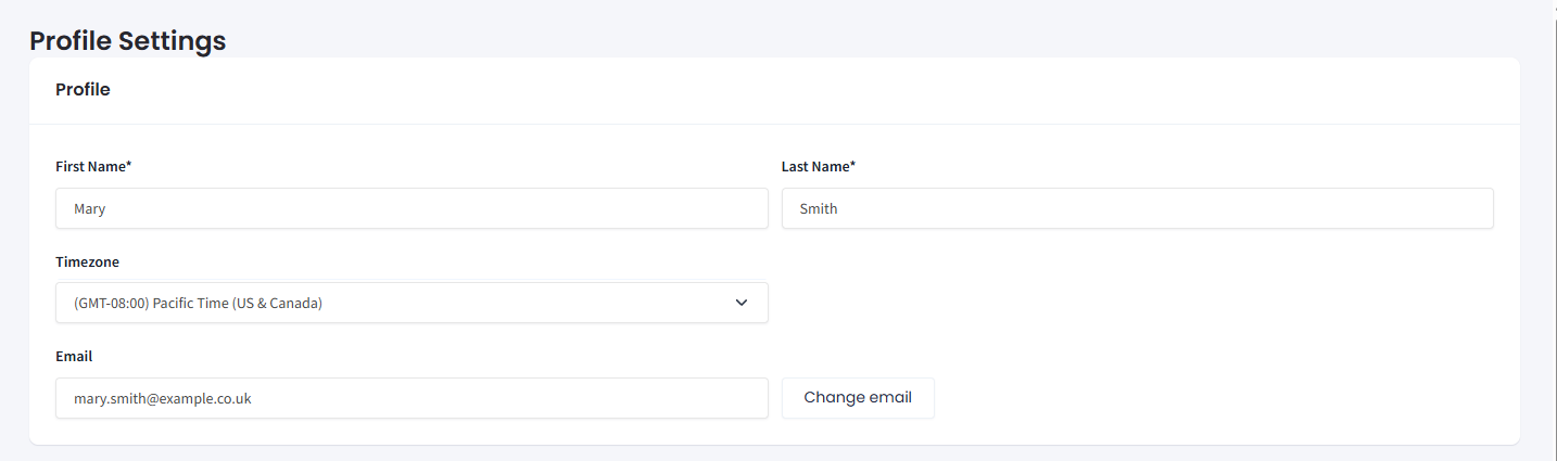 Screenshot of the Profile section