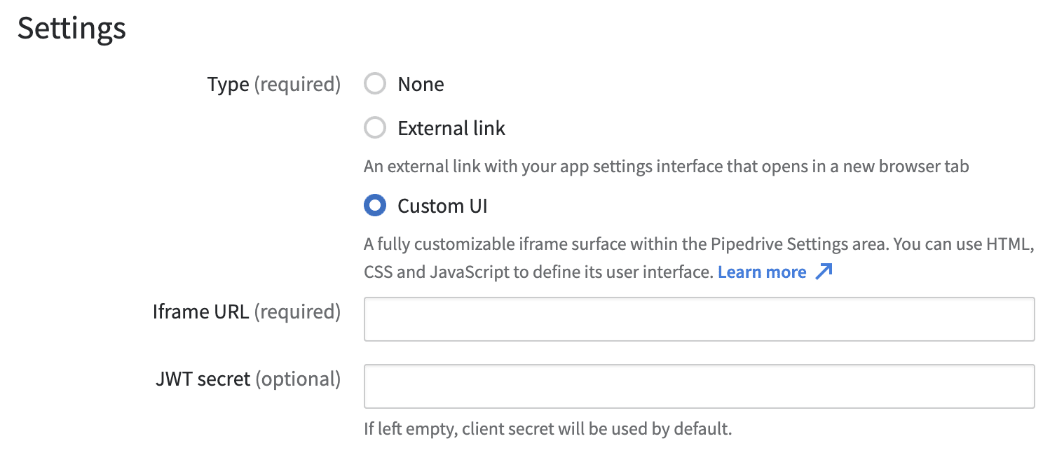 Custom UI for app settings
