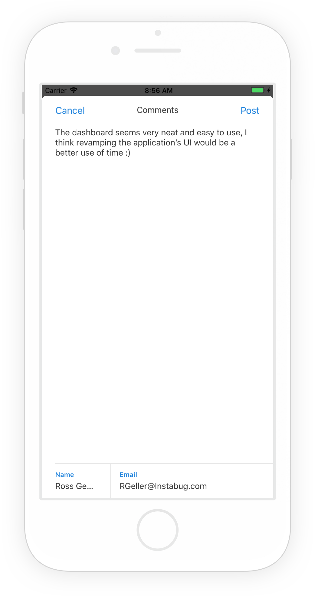 This is what the in-app feature request comment submission form looks like.
