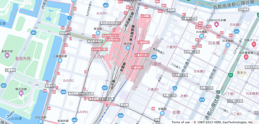 A basic map showing an area in Tokyo, Japan
