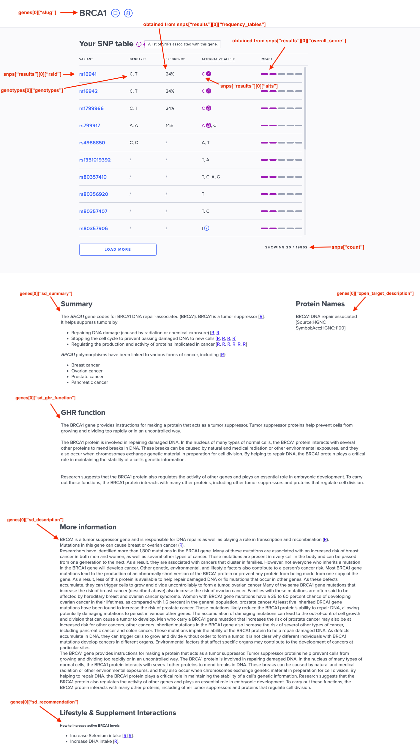 Gene detail page for BRCA1 gene