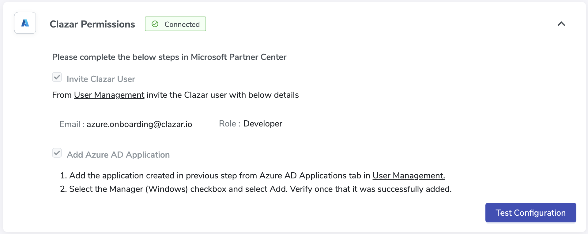 Clazar Permissions section in Azure Cloud Setup