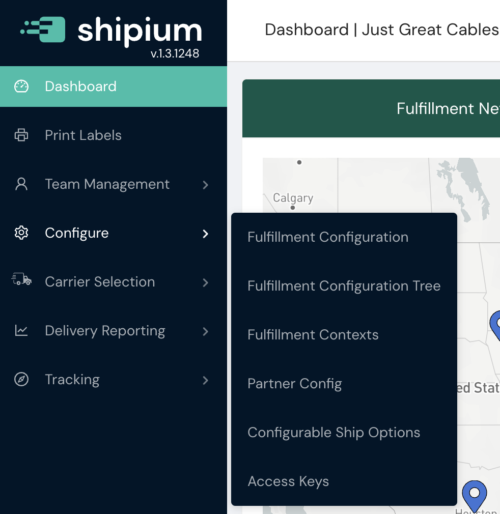 Shipium Configuration Menu