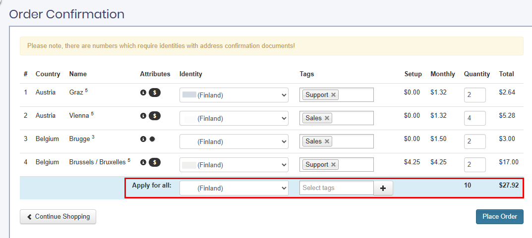 Screenshot of the Apply for all row