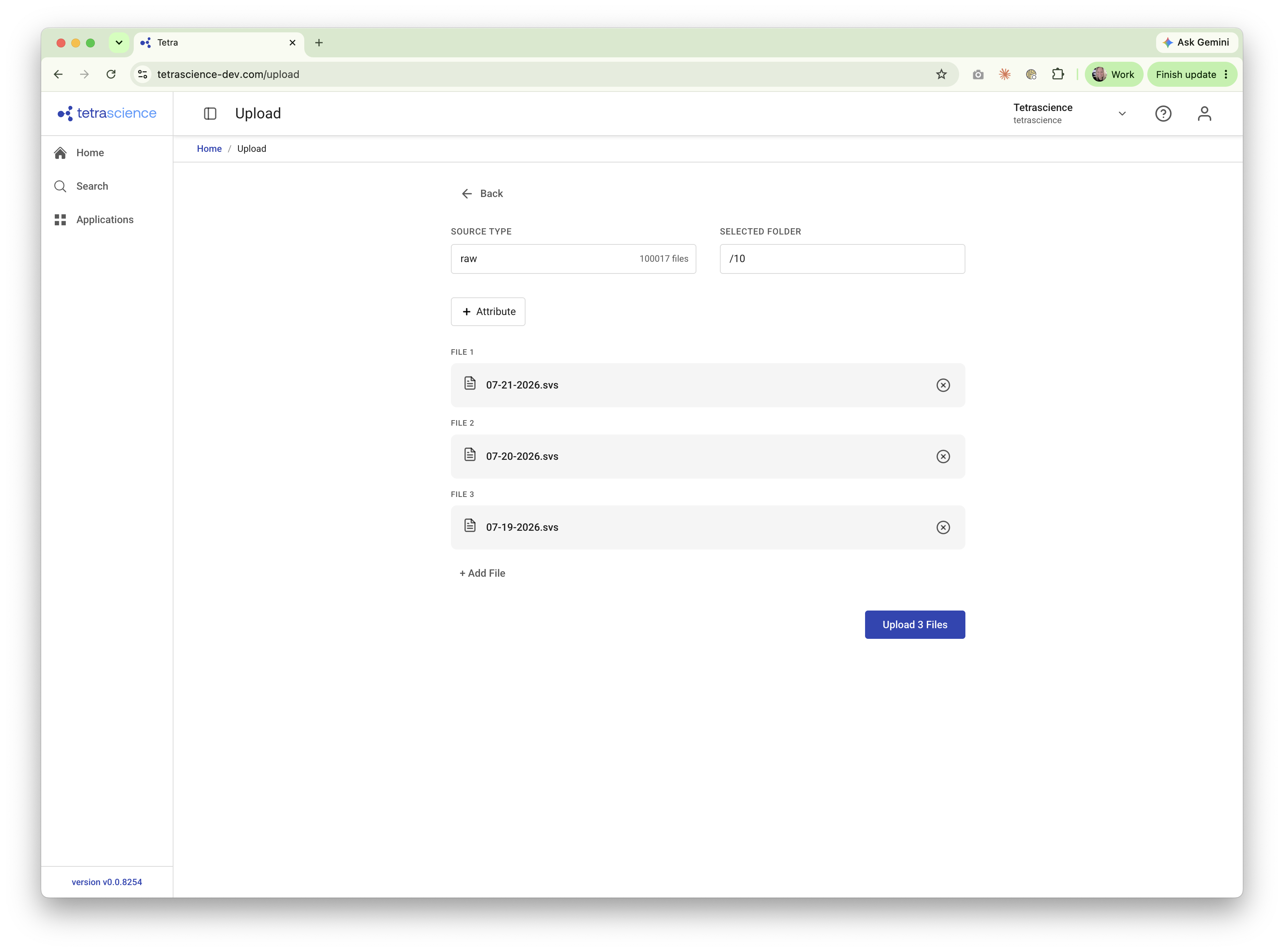 Bulk file upload dialog