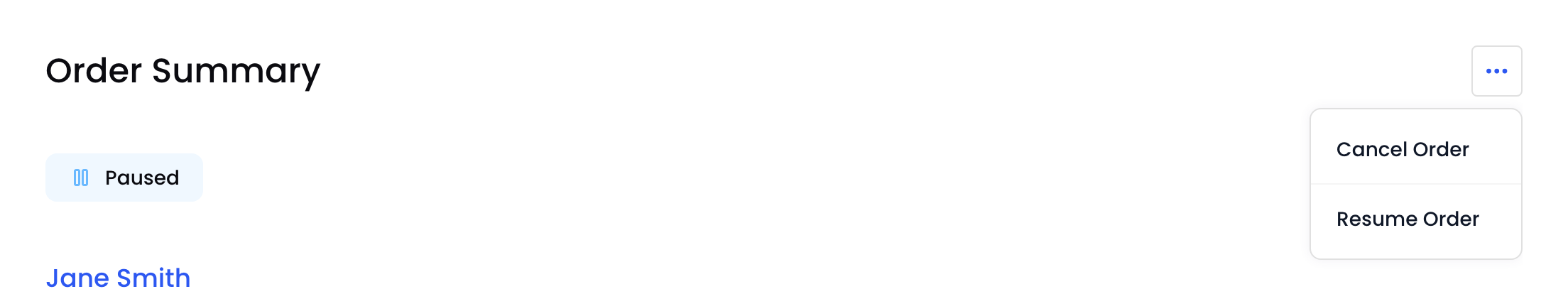 The paused subscription menu with Resume Order