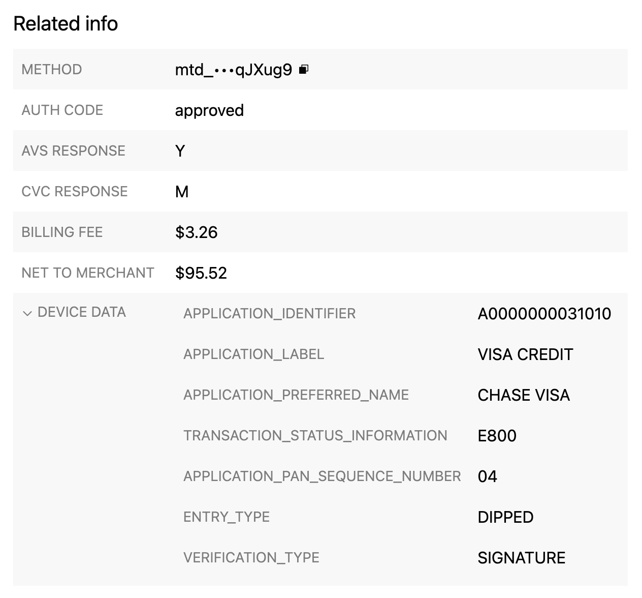 Payin Details Component - Related info section