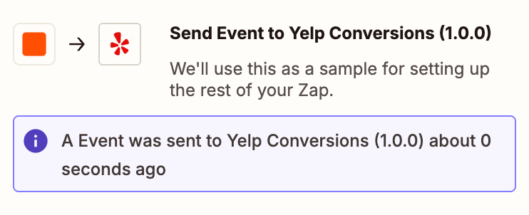 A successful test run for Yelp CAPI on Zapier