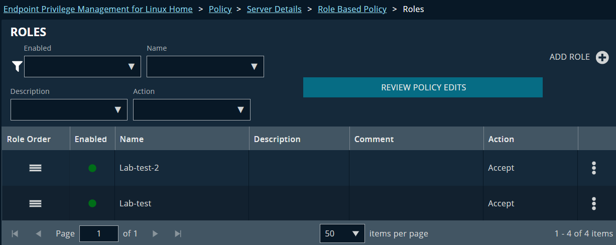 Settings on the policy editor