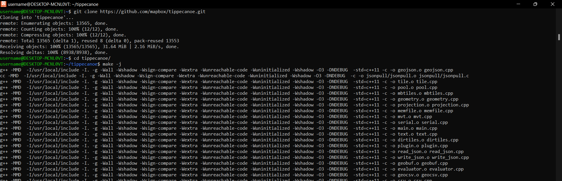 Figure 7: Cloning the Tippecanoe package and running make -j.