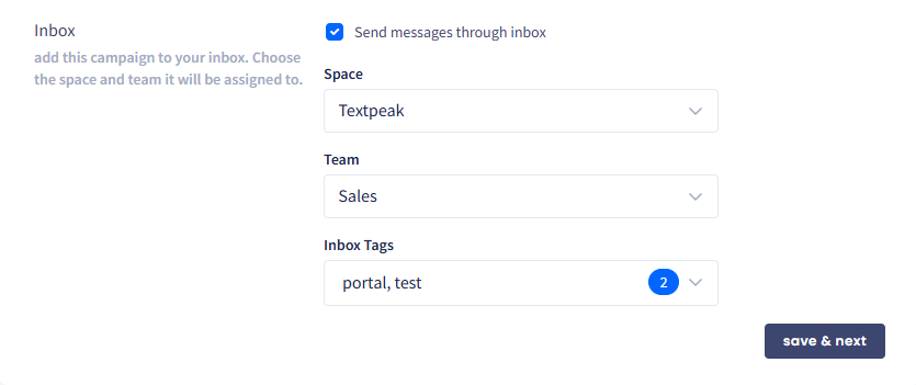 Screenshot of the Inbox options