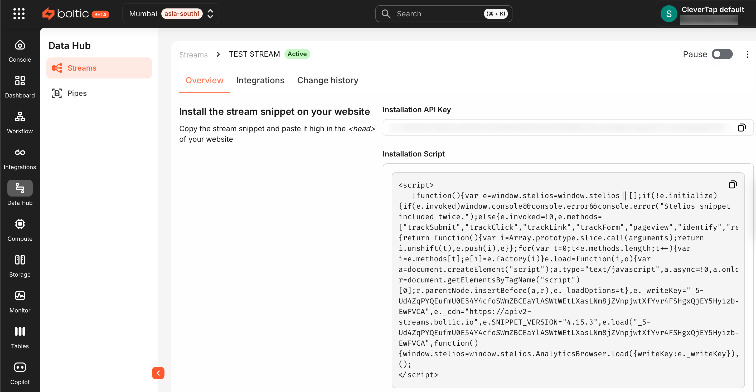 Install the stream snippet on your website
