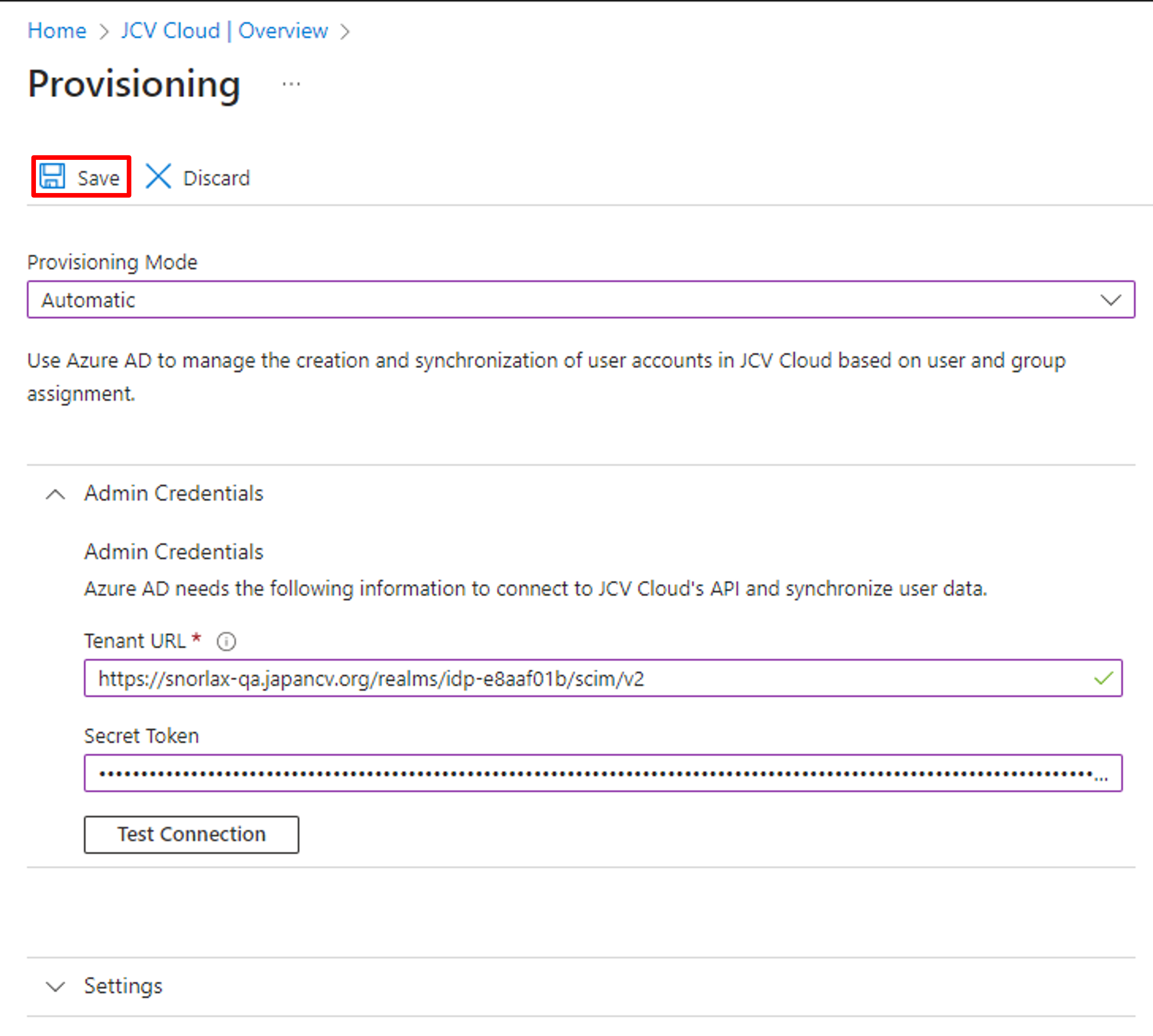 Save Admin Credentials setting