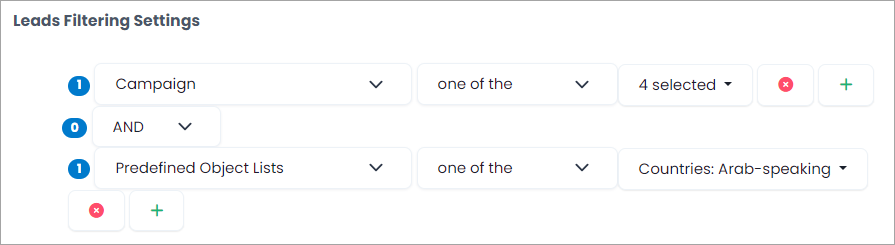 Screenshot of the filter line with countries