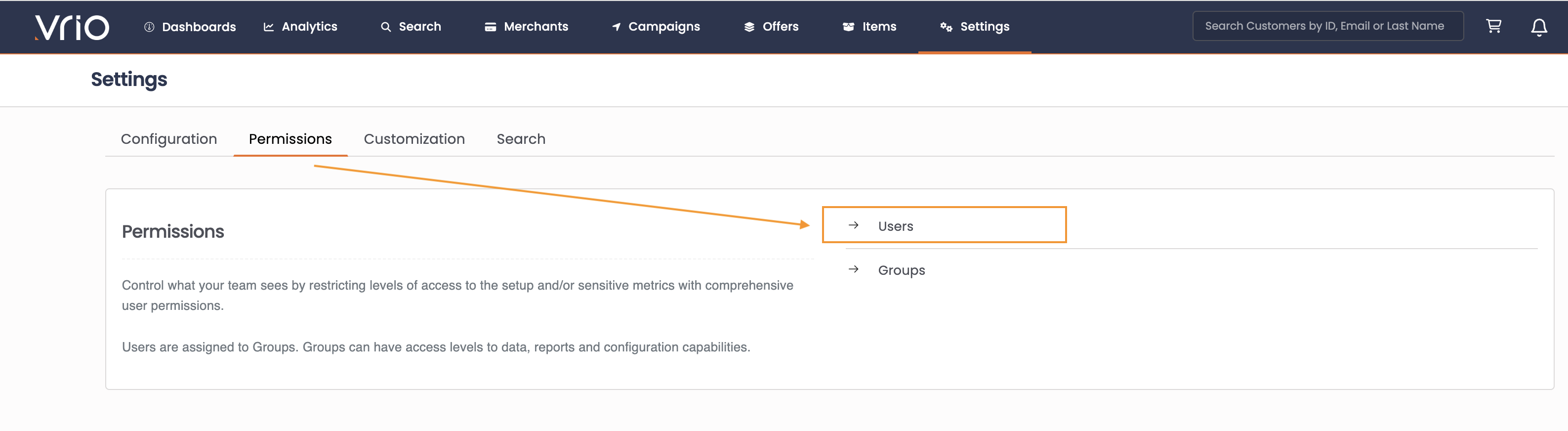 Users link in navigation