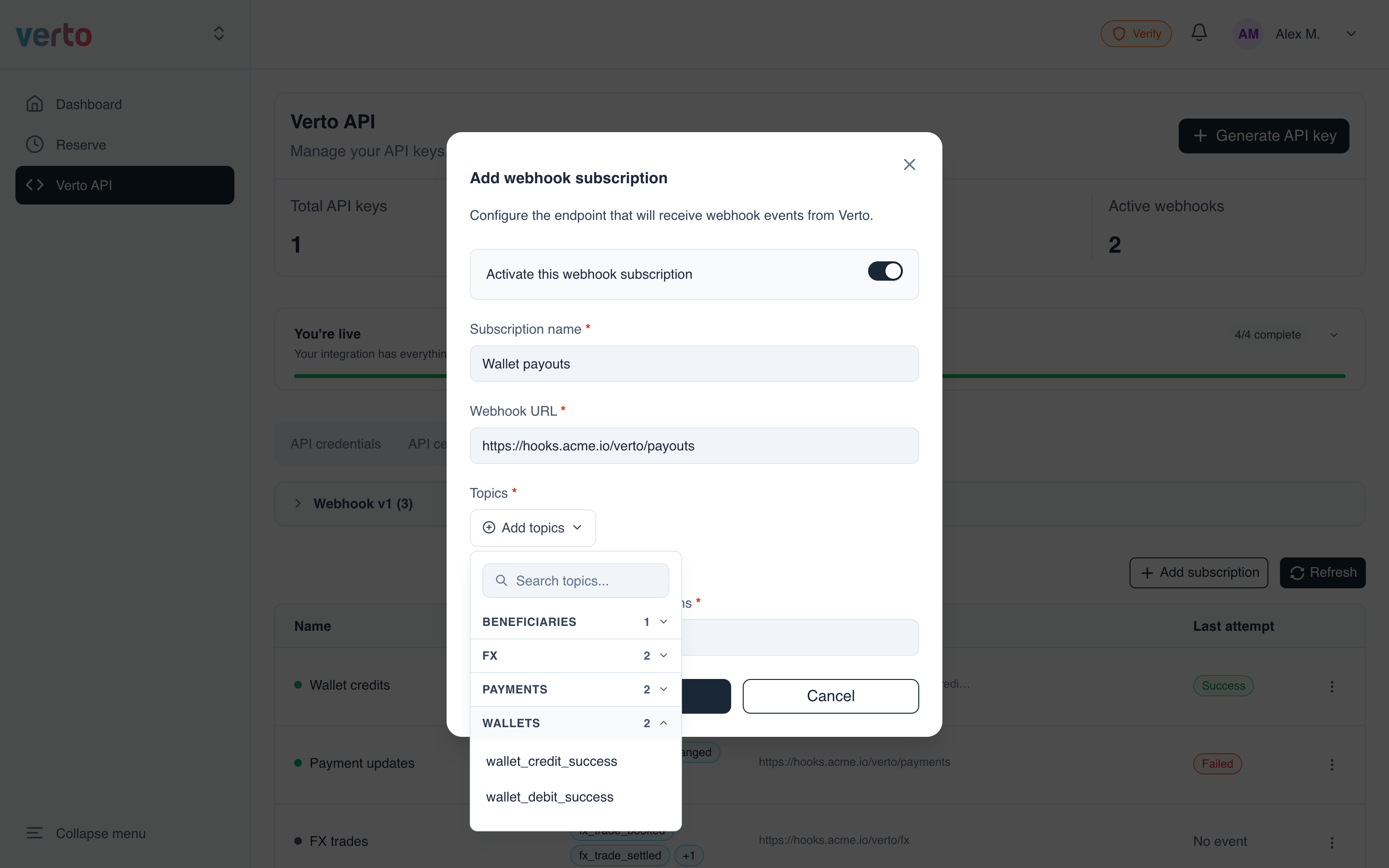 Topic picker grouped by product area
