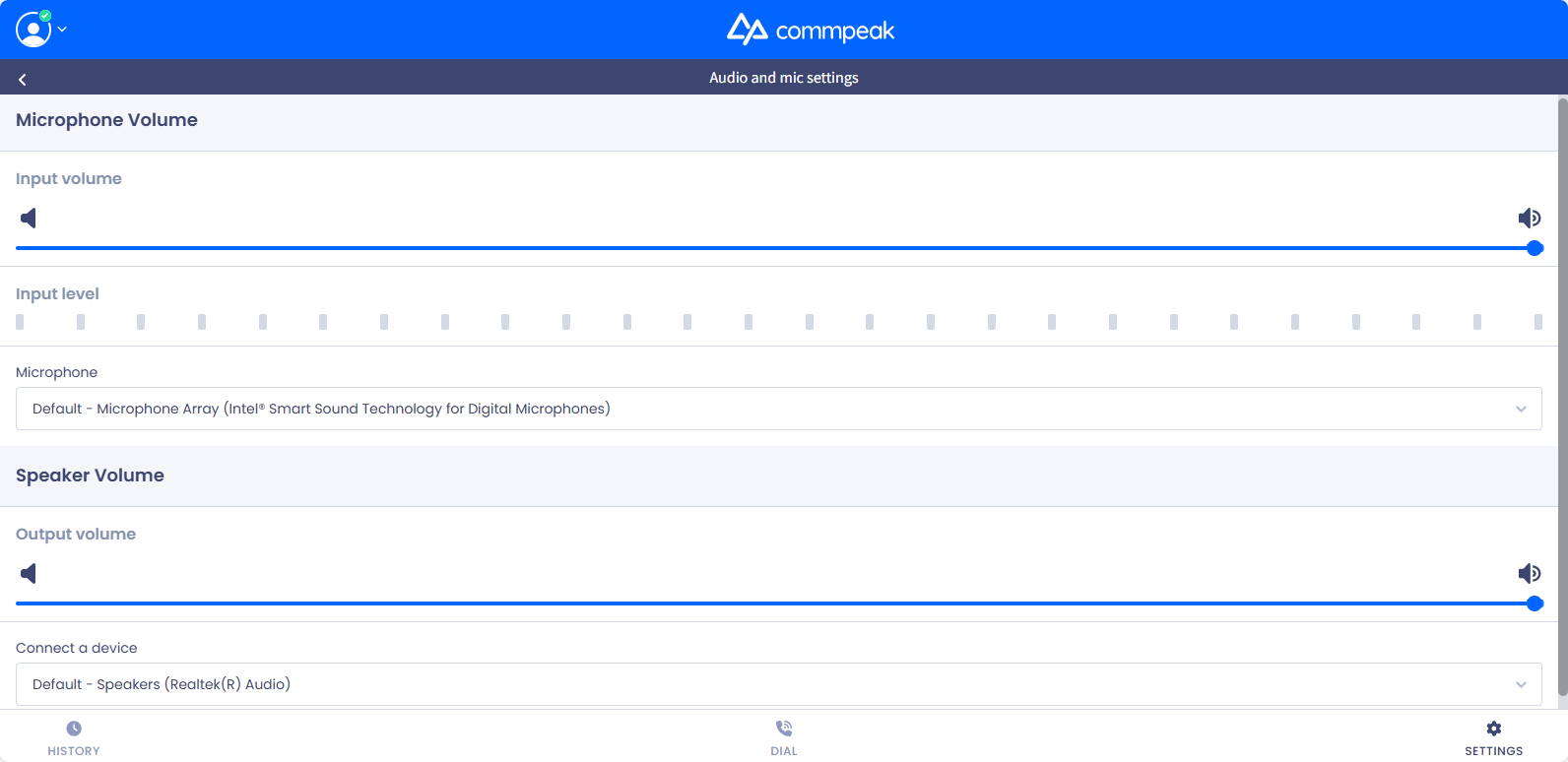 Screenshot of the Input and Output Volume options