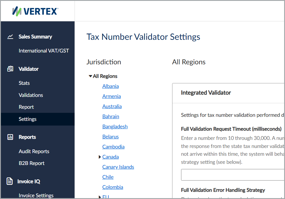The Tax Number Validator Settings feature.