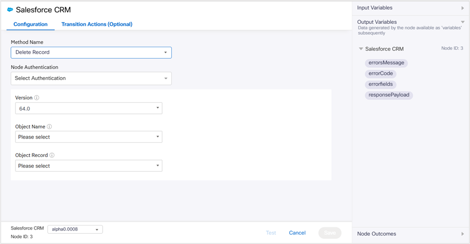 Delete Record method configuration page