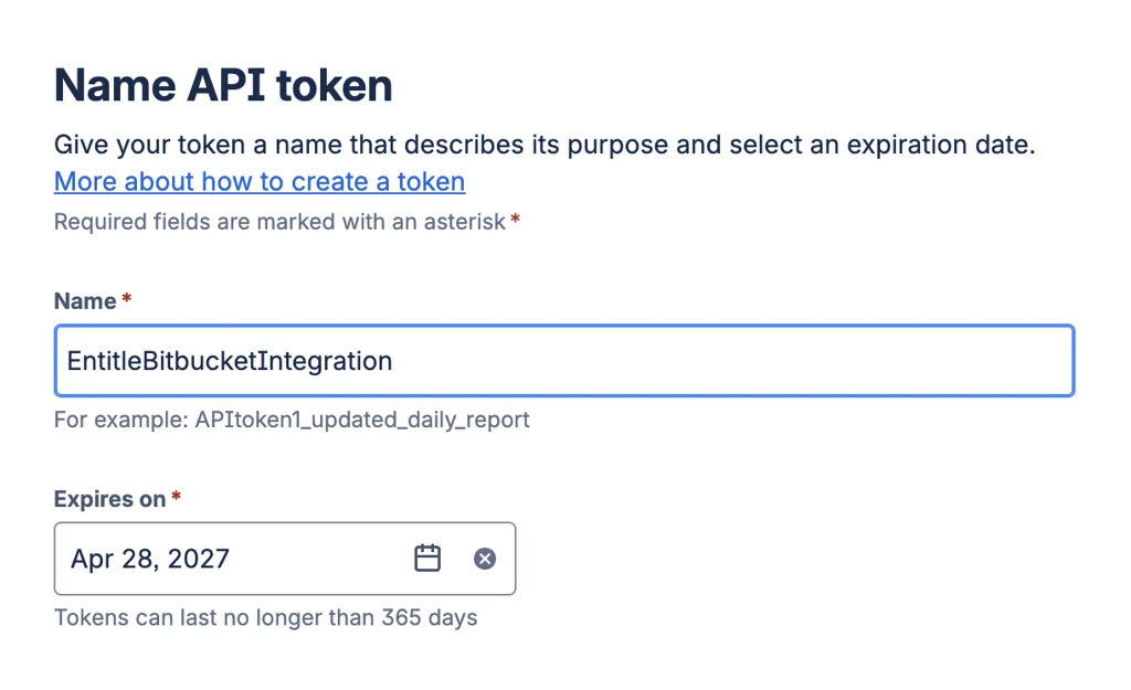 Name and expiration for API token