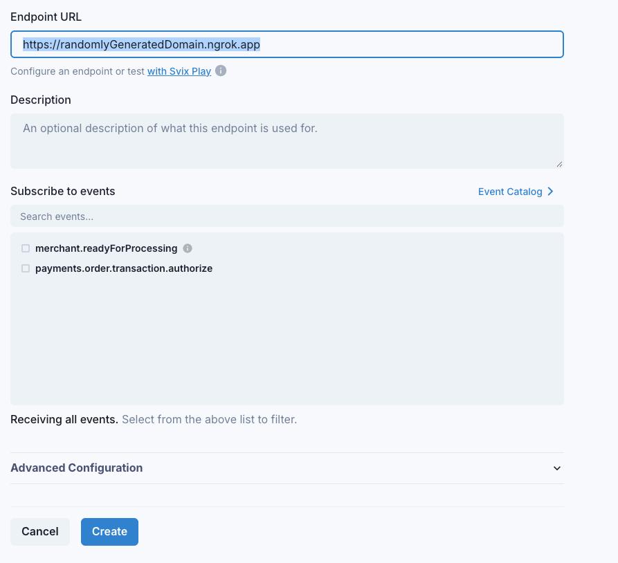 Create your webhook in SVIX