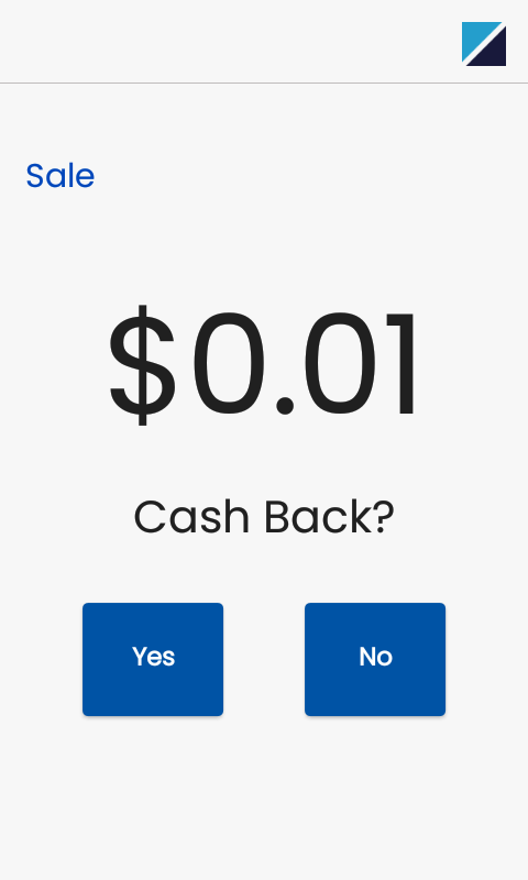 BluePOS® Cash Back Screen 1