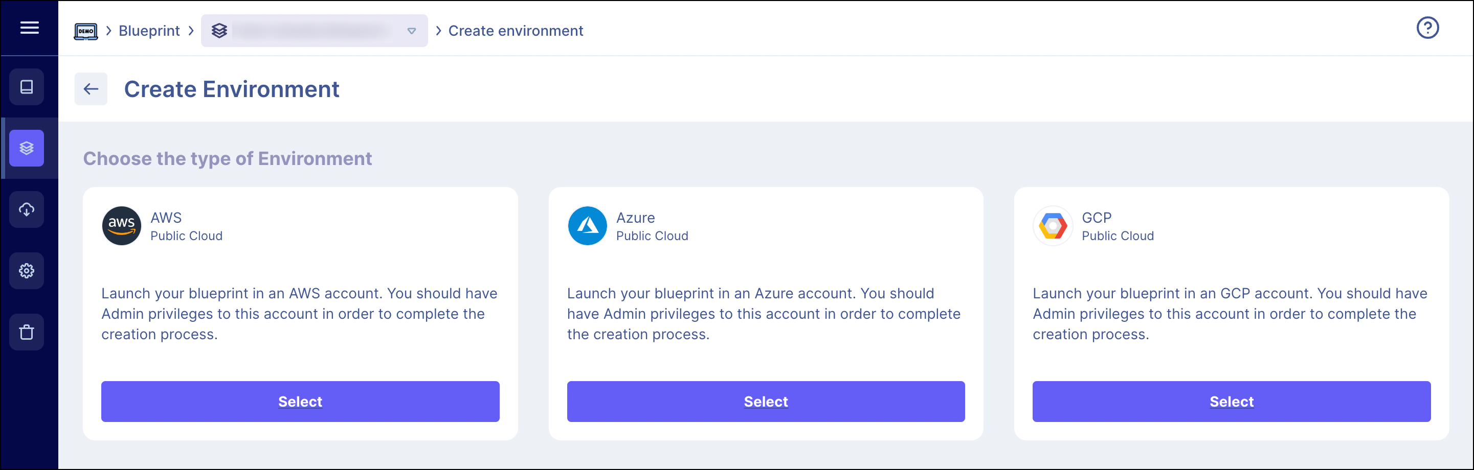 Select the Cloud Provider