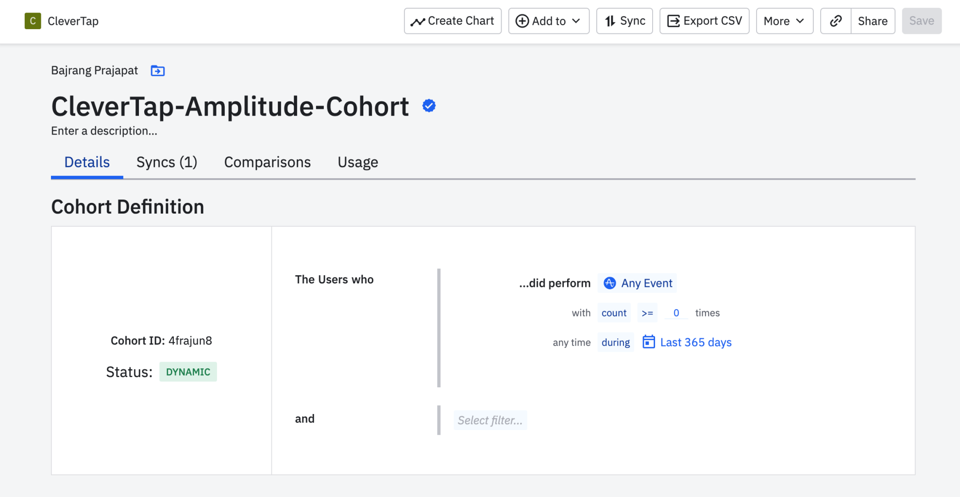 Sync a Cohort (segment) from Amplitude Dashboard