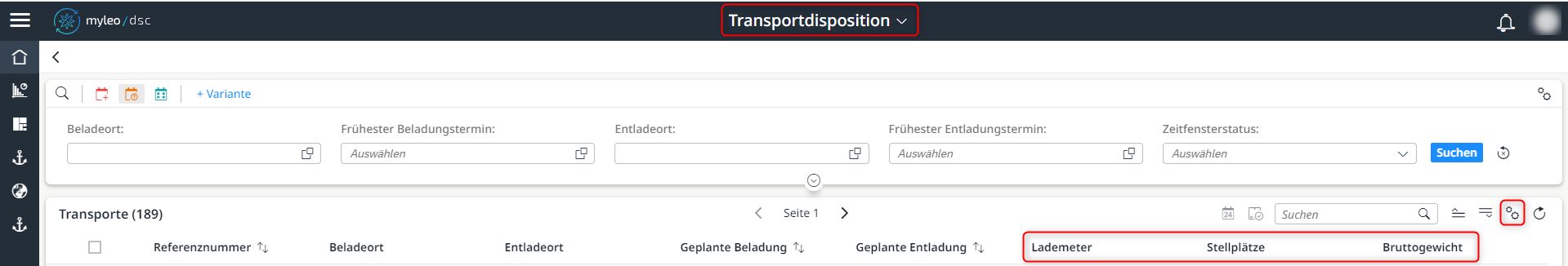 Neue verfügbare Felder der Worklist der Transportdisposition