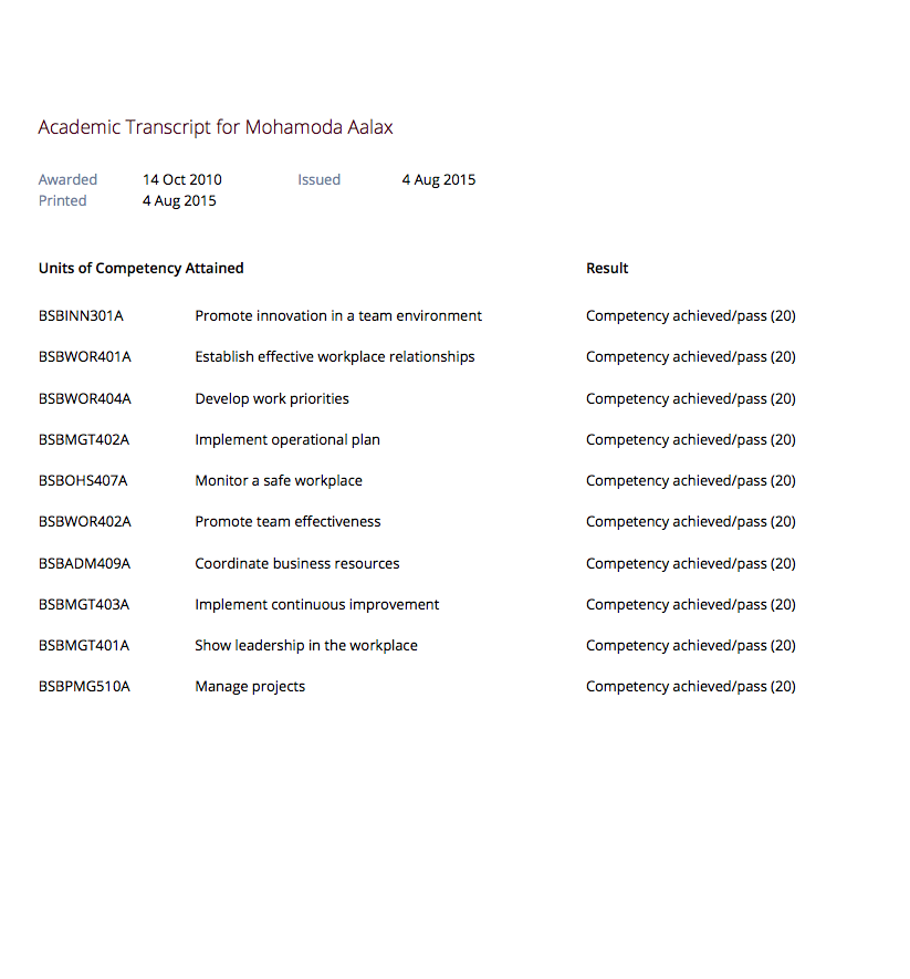 Figure 424. Standard Transcript layout without a print background