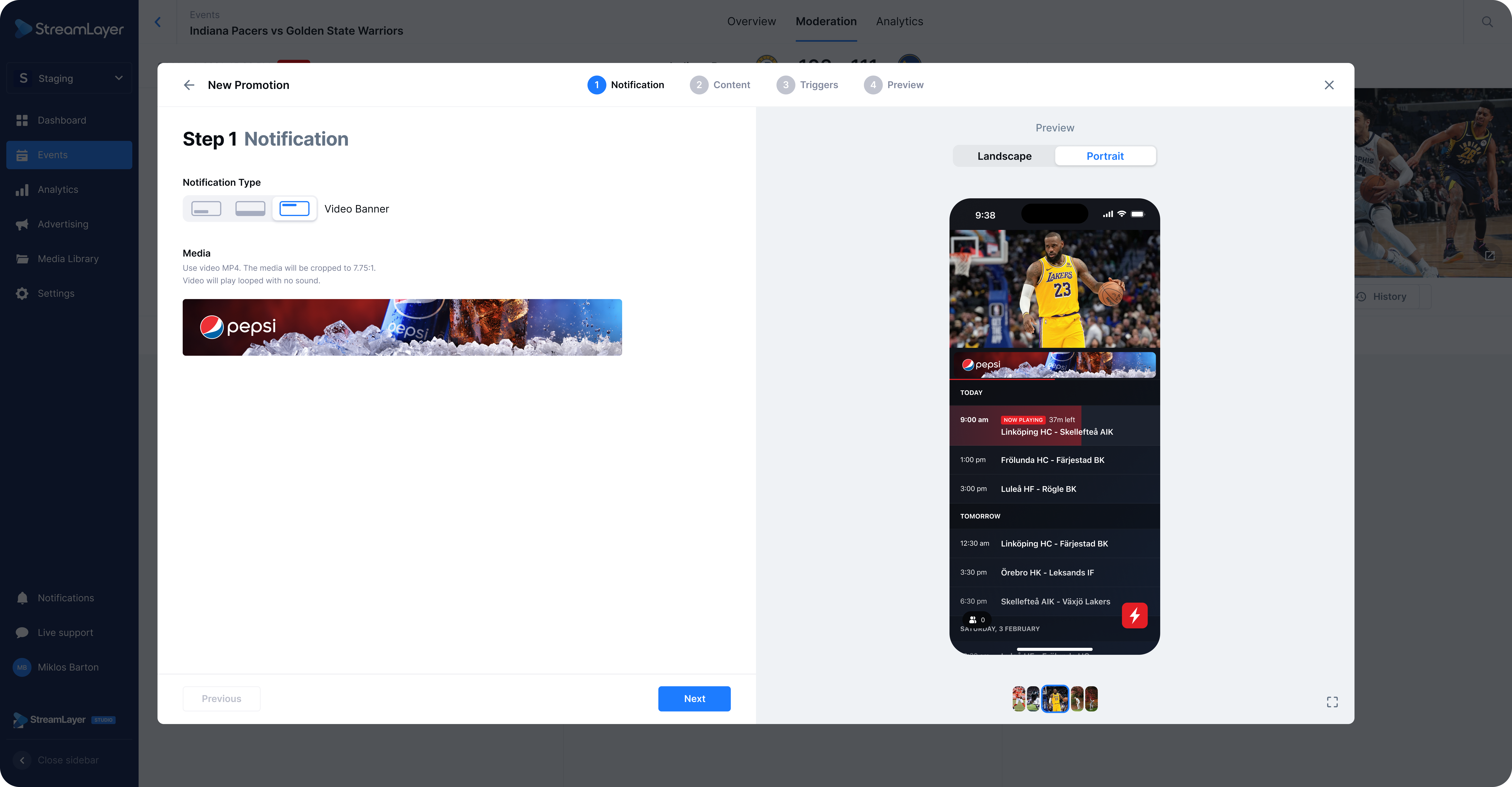 Example of video banner notification in portrait (see Preview image).