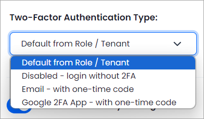 Screenshot of the 2FA options