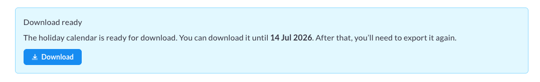 Notification that the calendar is ready to download