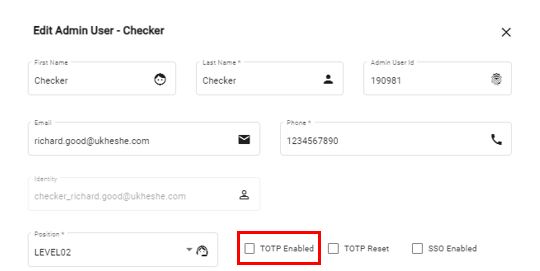 Enable TOTP for admin user