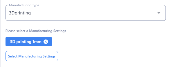 Select manufacturing settings in the design subregion setting window