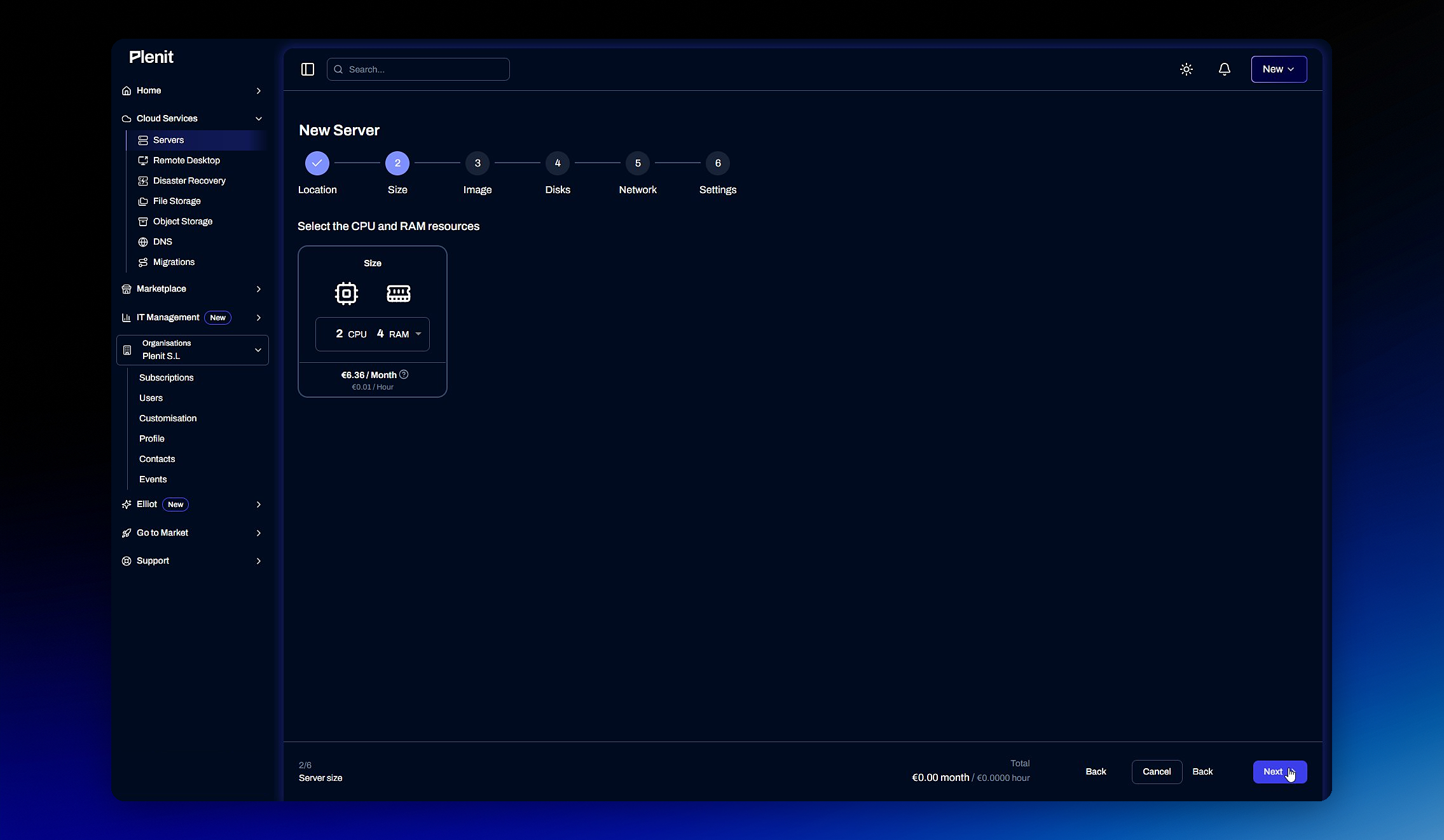 Selección de CPU y RAM