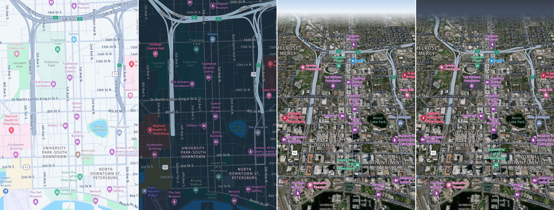 From left to right: MapScheme.normalDay, MapScheme.normalNight, MapScheme.hybridDay, MapScheme.hybridNight