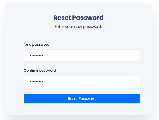 Screenshot of password reset form