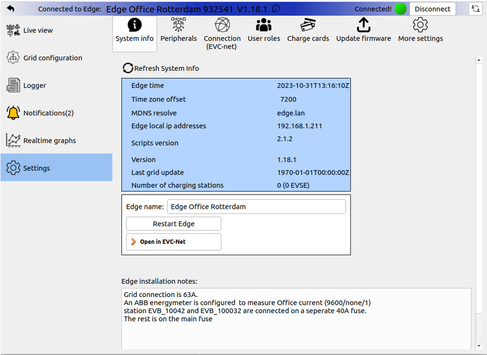 Example configuration with Edge name and installation notes
