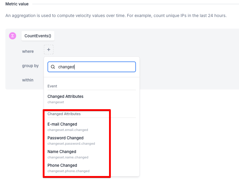 Changed attributes in a Custom Metric filter